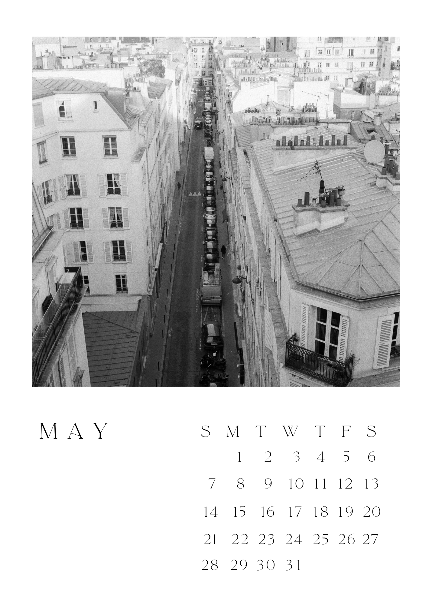 Black and White Paris 2023 Desk Calendar
